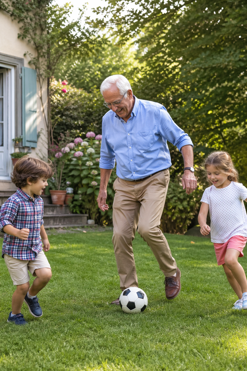 homme heureux jouant dans le jardin